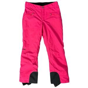 Marmot Fuchsia Pink Swirl Black Accent Insulated Ski Snow Pants size S Pockets